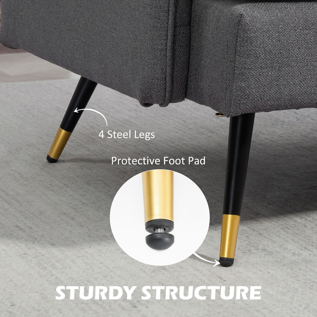 HOMCOM 55" Loveseat Sofa, Linen Love Seat w/ S spring, Steel Legs and Button Tufting, Small Couch for Living Room, Grey