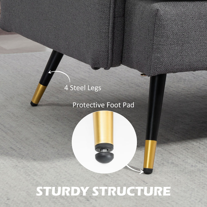 HOMCOM 55" Loveseat Sofa, Linen Love Seat w/ S spring, Steel Legs and Button Tufting, Small Couch for Living Room, Grey