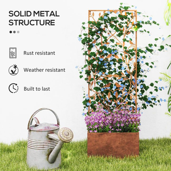 Outsunny Raised Garden Bed with Outdoor Privacy Screen, Metal Planter Box with Trellis, Wall-Mounted or Freestanding, Brown