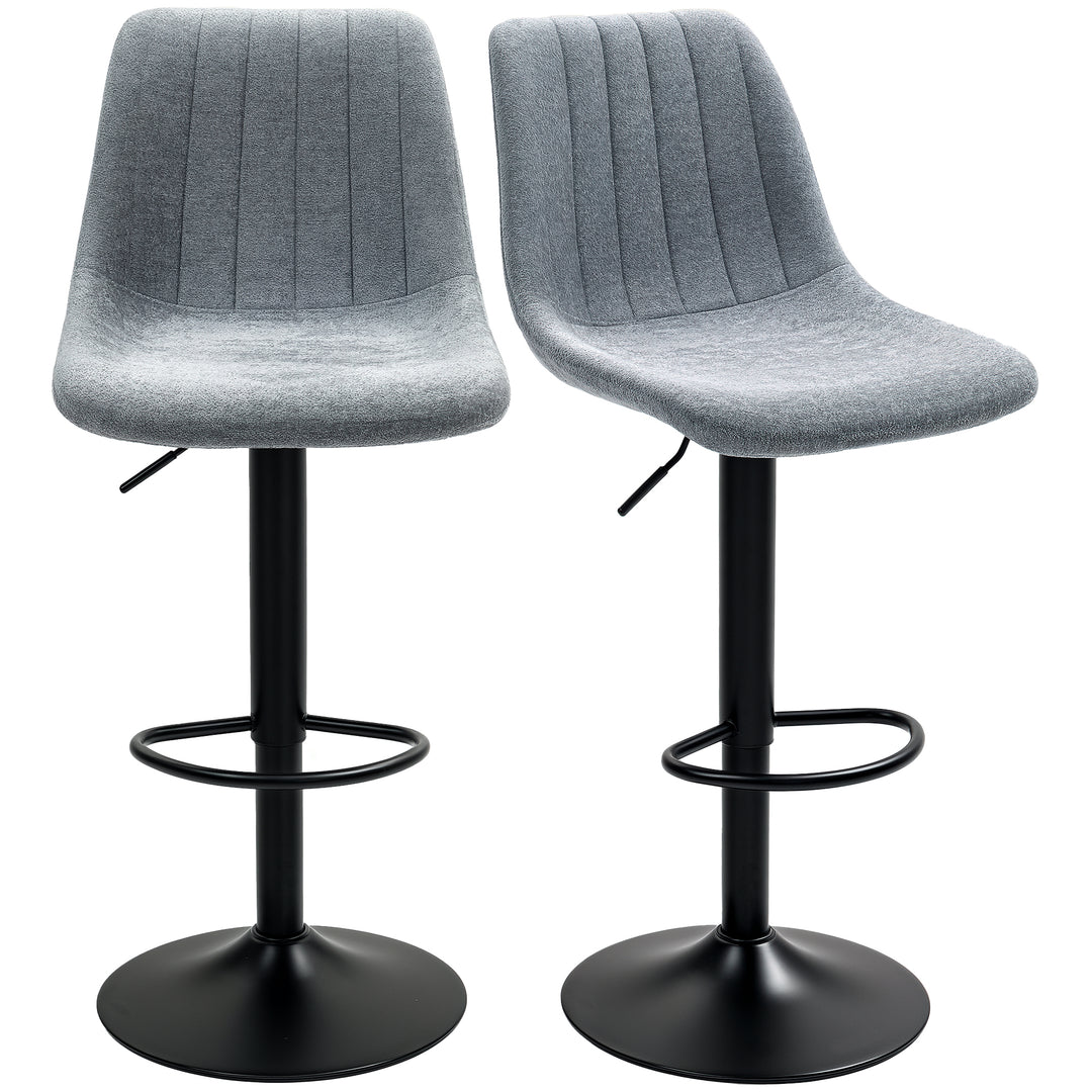HOMCOM Adjustable Barstools Set of 2, Swivel Bar Stools with Back and Footrest for Kitchen Island Counter, Charcoal Grey