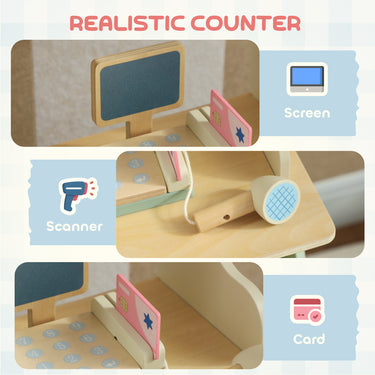 Qaba Kids Grocery Store Playset, Supermarket Toy Set with Cash Register, Chalkboard and Toy Food for Toddler Boys Girls 3+