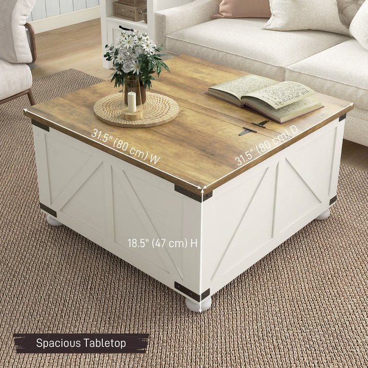 HOMCOM Farmhouse Coffee Table, Square Center Table with Flip-top Lids, Hidden Storage Compartment and Wooden Legs, Oak