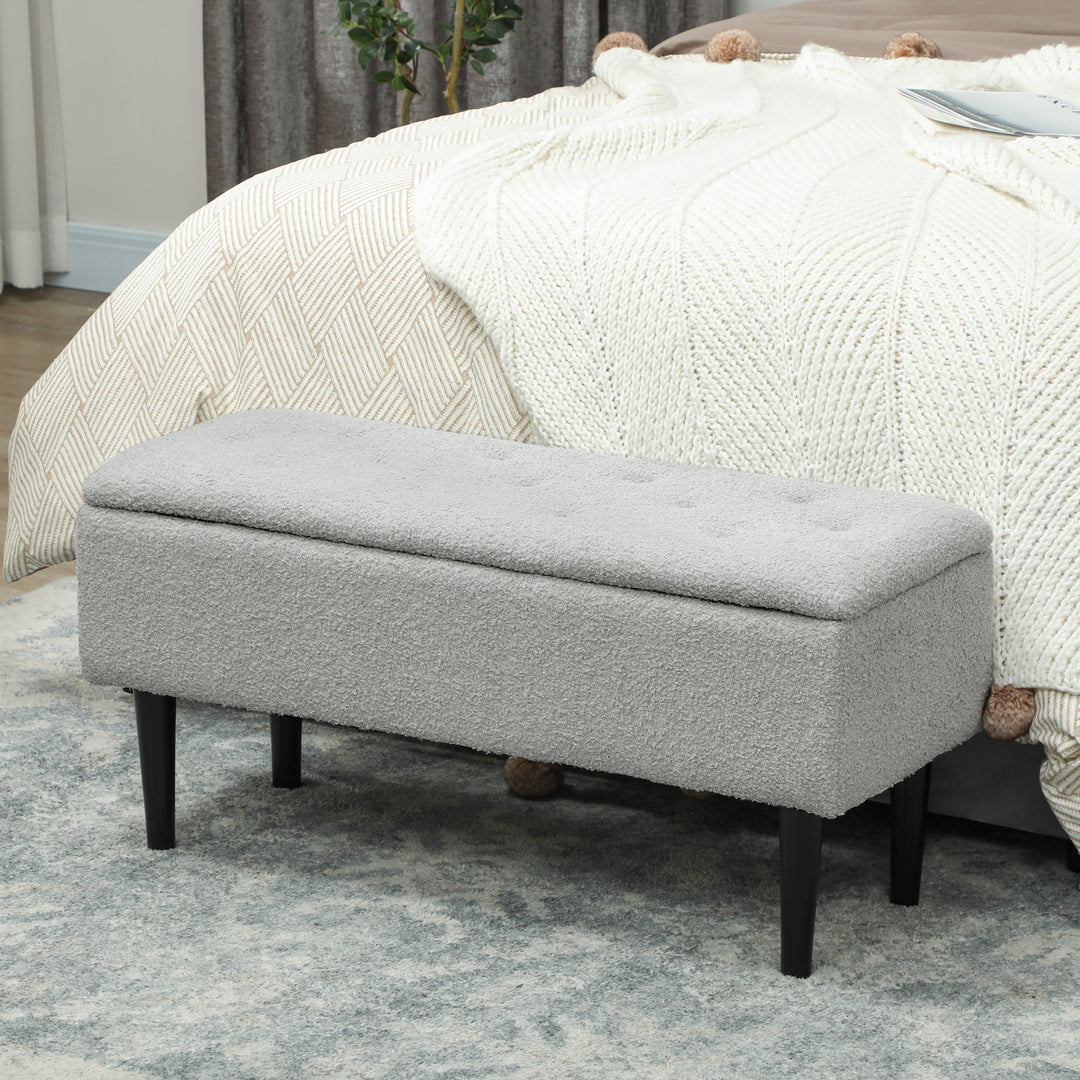 HOMCOM Modern Storage Bench, Ottoman with Storage and Teddy Velvet Upholstery for Living Room, Bedroom, Blue