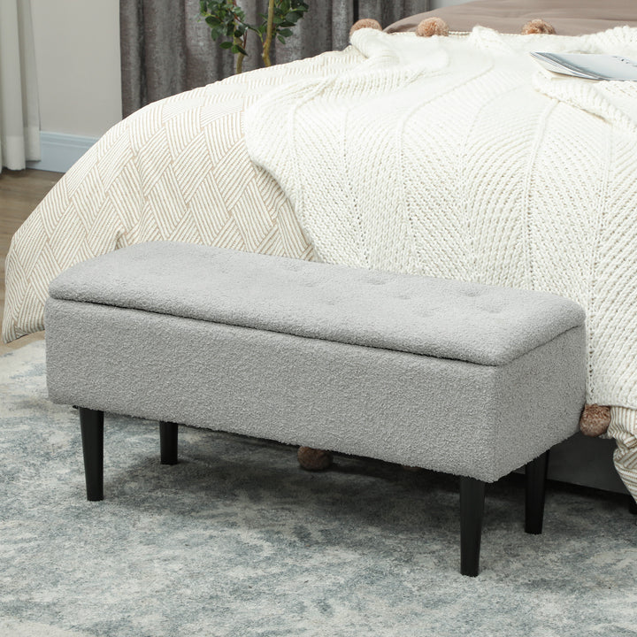 HOMCOM Modern Storage Bench, Ottoman with Storage and Teddy Velvet Upholstery for Living Room, Bedroom, Blue