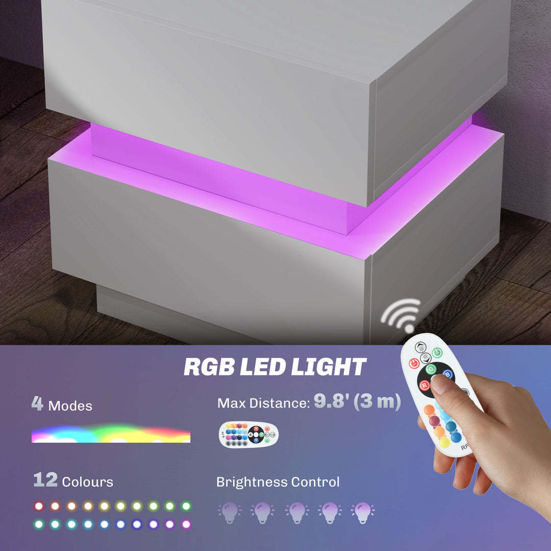 HOMCOM Bedside Table with Charging Station and LED Light Modern Nightstand with USB Ports AC Outlets Drawers Remote, Black