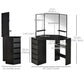 HOMCOM Corner Vanity Desk with Mirror, Makeup Vanity Table with 5 Drawers and Open Shelves, Dressing Table with 3-piece Mirror for Bedroom, Black