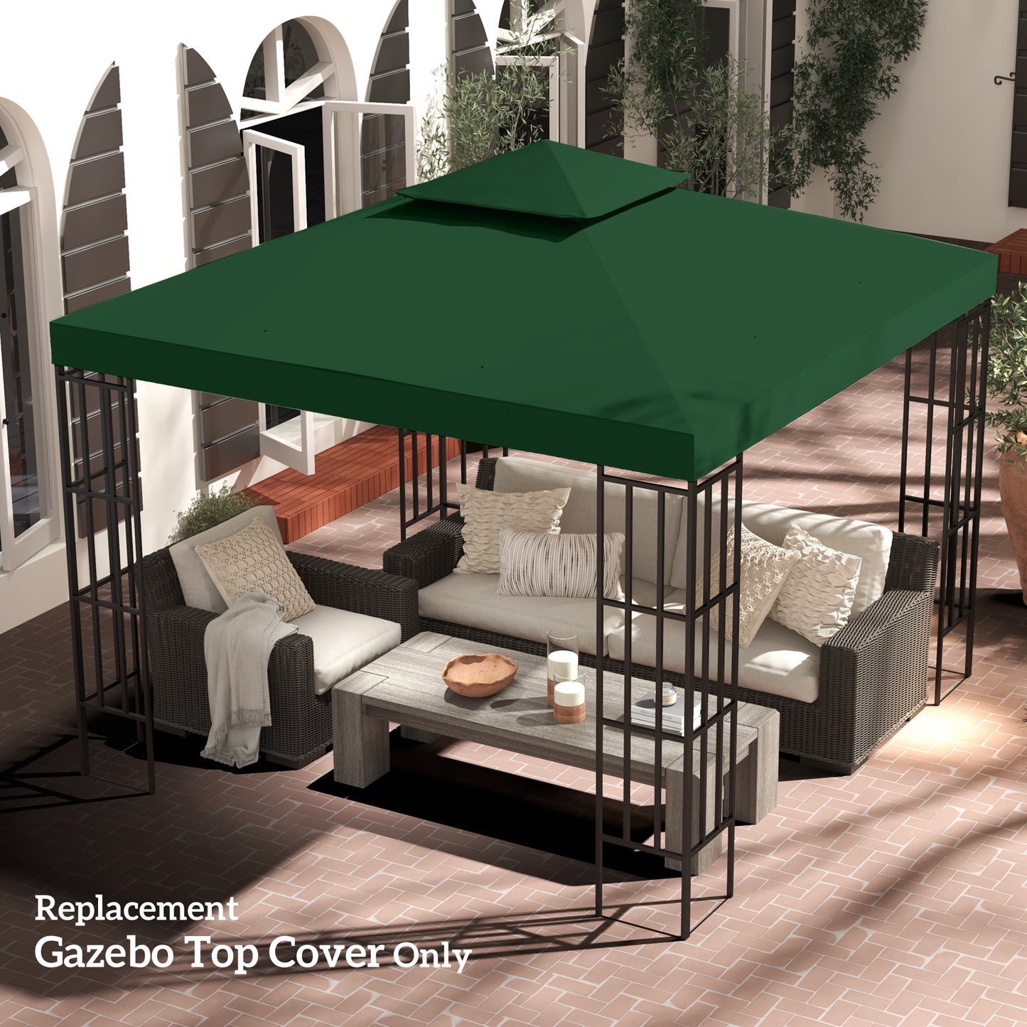 Outsunny 10' x 10' Square 2-Tier Gazebo Canopy Replacement Top Cover Outdoor Garden Sun Shade, Charcoal Grey