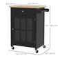 HOMCOM Rolling Kitchen Cart with Drawer and Glass Door Cabinet, Kitchen Island on Wheels with Towel Rack, White