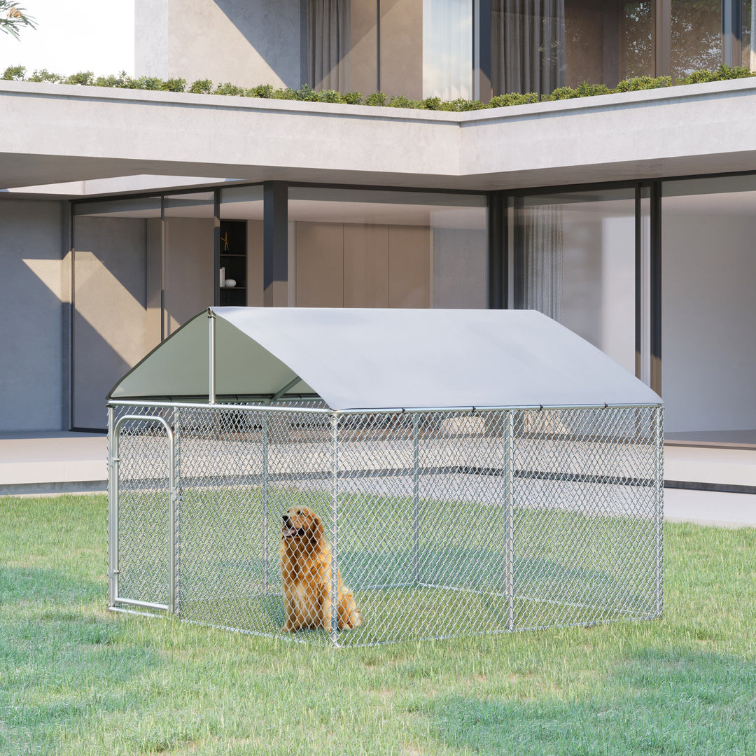 PawHut Outdoor Dog Kennel  with Roof, Dog Run with Waterproof & UV-Resistant Cover, Secure Lock, for Backyard & Patio, 7.5' x 7.5' x 5.7'