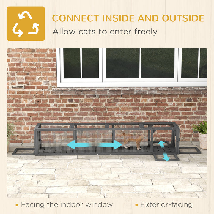 PawHut 79" Long Cat Tunnel, Cat shelter L- Shape with Extendable Design, Cat Enclosure for Indoor/Outdoor Use, Lead Grey