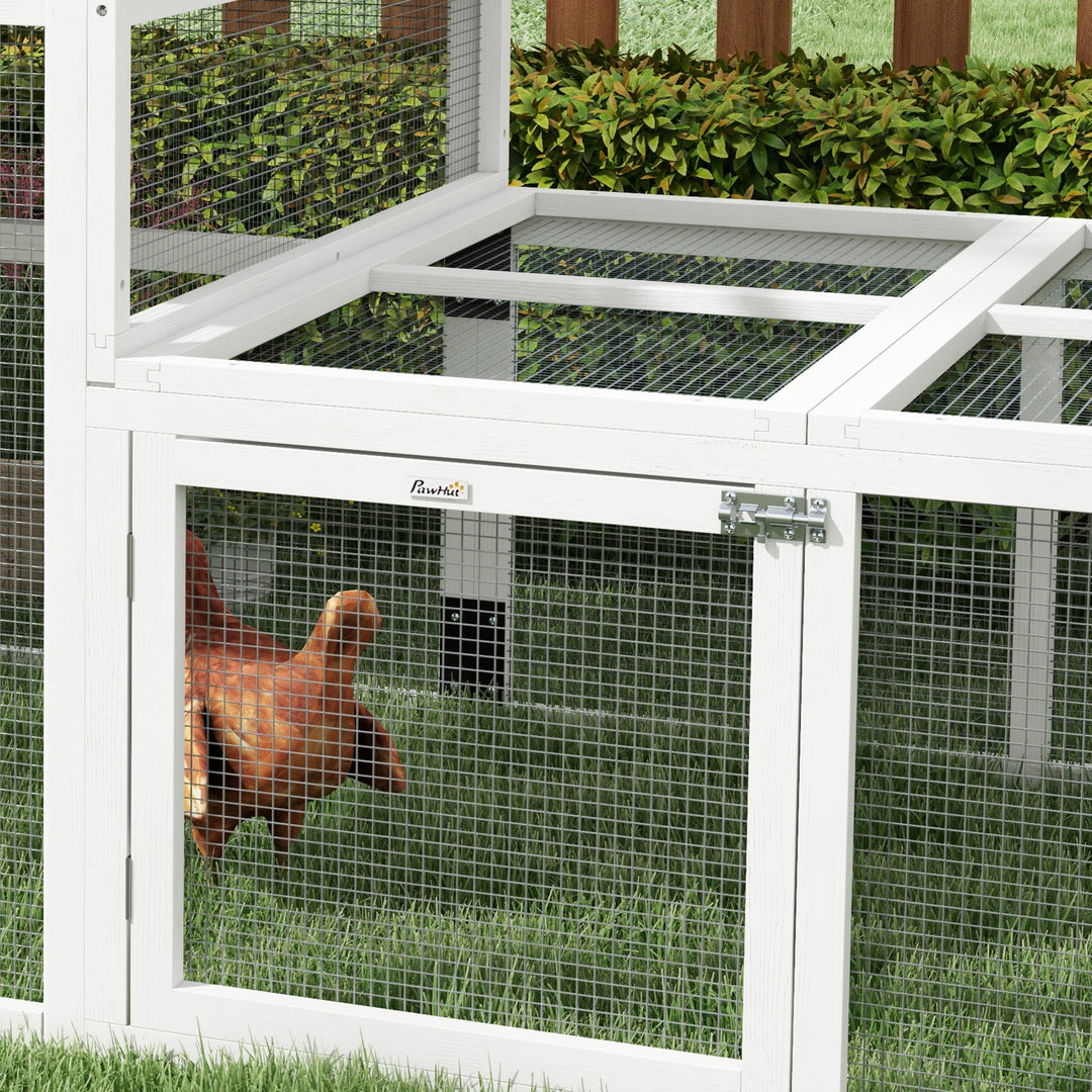 PawHut 7.3' x 3.6' Wooden Chicken Coop Combinable Design with Storage Shelf for 2-4 Chickens, Ducks, Goose, Rabbits, White