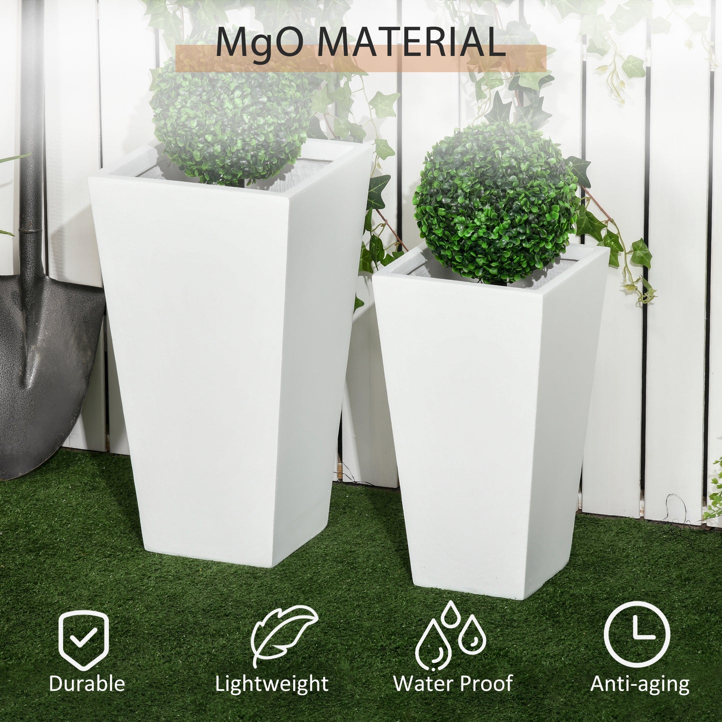 Outsunny Set of 2 Tall Planters with Drainage Holes, 22" / 18" Outdoor Flower Pots for Patio, Yard, Garden, Grey