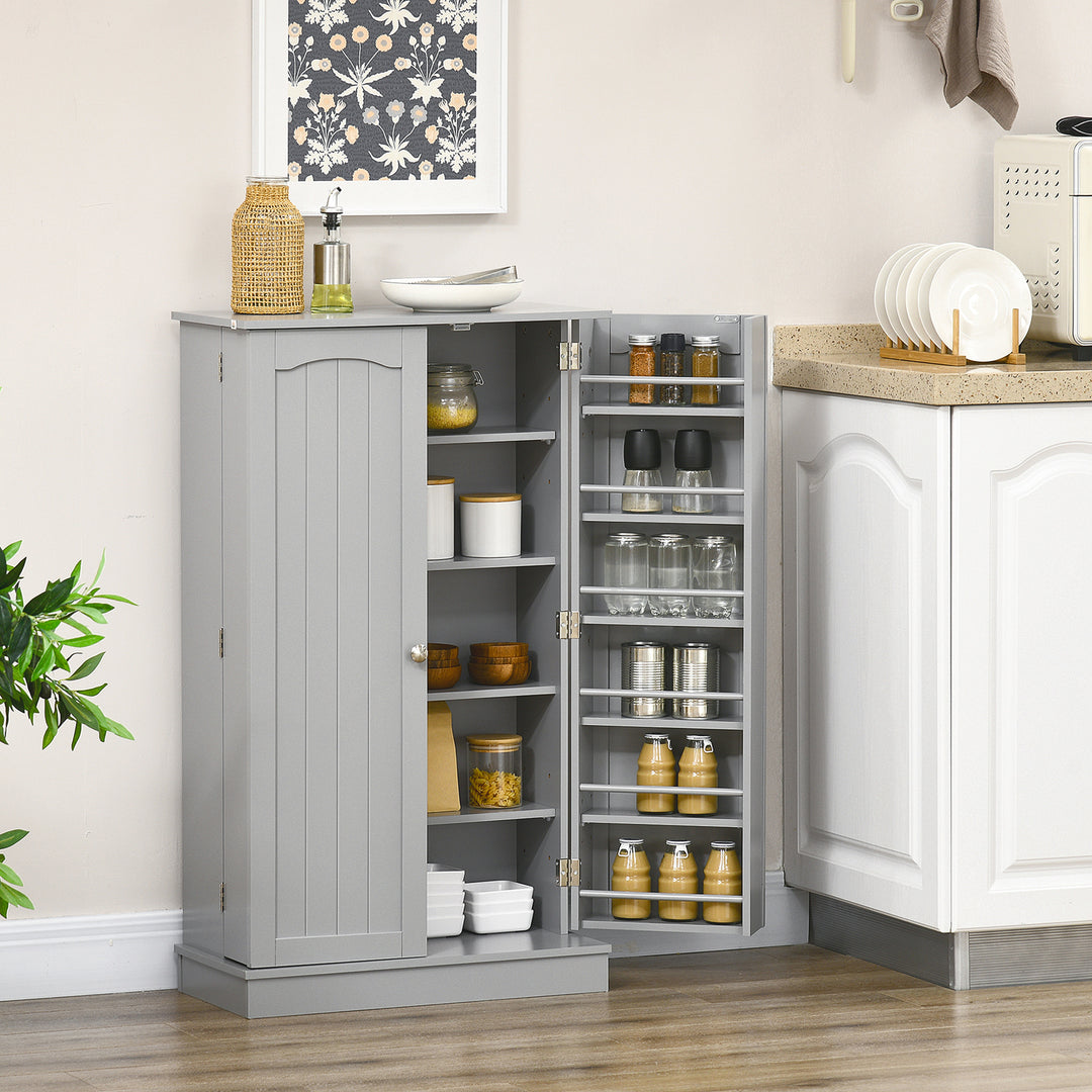 HOMCOM 41" Storage Cabinet, 2-Door Kitchen Pantry Cabinet with 5-tier Shelving, 12 Spice Racks and Adjustable Shelves, Grey