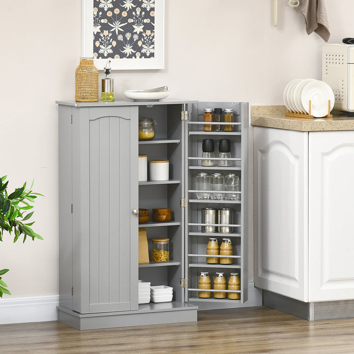 HOMCOM 41" Storage Cabinet, 2-Door Kitchen Pantry Cabinet with 5-tier Shelving, 12 Spice Racks and Adjustable Shelves, Grey