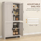 HOMCOM 64" Kitchen Pantry Cabinet, Freestanding Storage Cabinet with 4 Doors, 3 Adjustable Shelves, Antique White