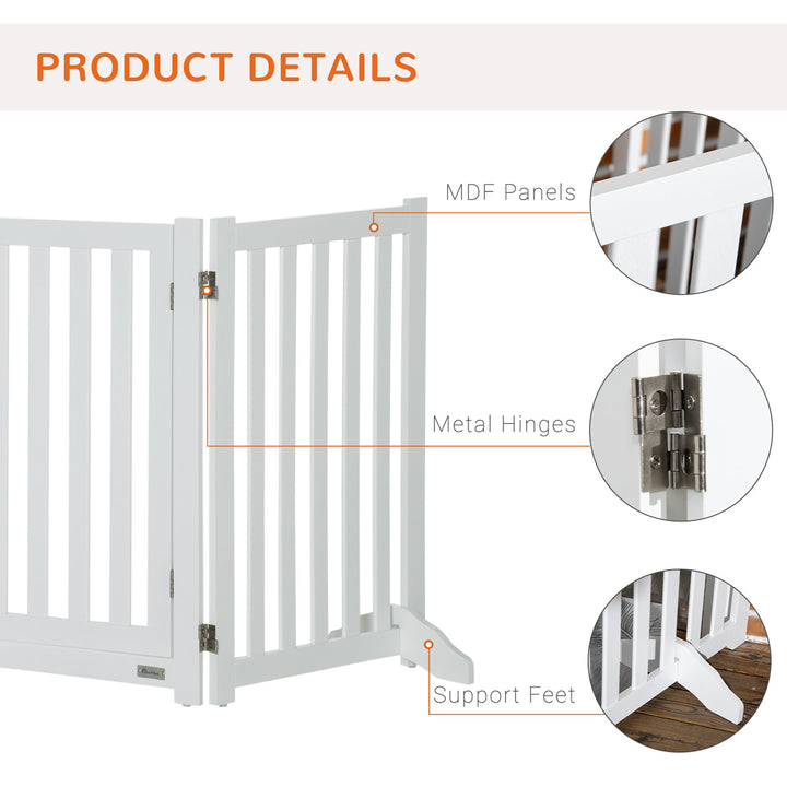 PawHut 31.5"H Foldable Dog Gate with Door, 3 Panels Freestanding Pet Gate Barriers Indoor with Support Feet, Puppy Fence for Small Medium Dogs, White