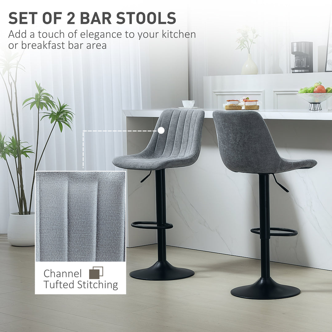 HOMCOM Adjustable Barstools Set of 2, Swivel Bar Stools with Back and Footrest for Kitchen Island Counter, Charcoal Grey