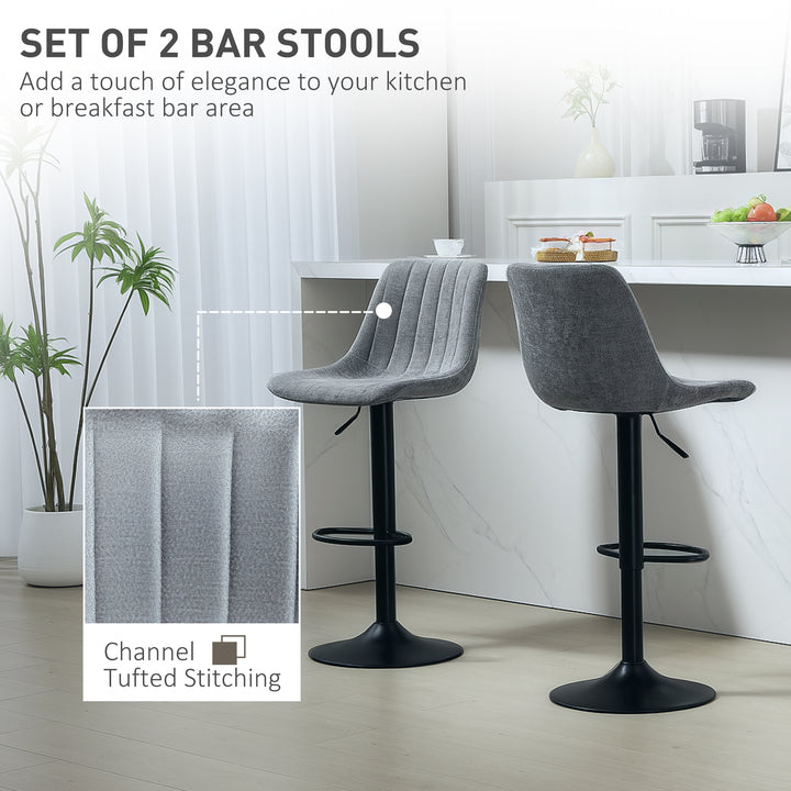 HOMCOM Adjustable Barstools Set of 2, Swivel Bar Stools with Back and Footrest for Kitchen Island Counter, Charcoal Grey