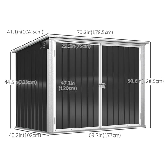 Outsunny Outdoor Metal Storage Shed Garden Garbage Can Organizer with Double Door and Vents for 2 Trash Cans, Dark Grey