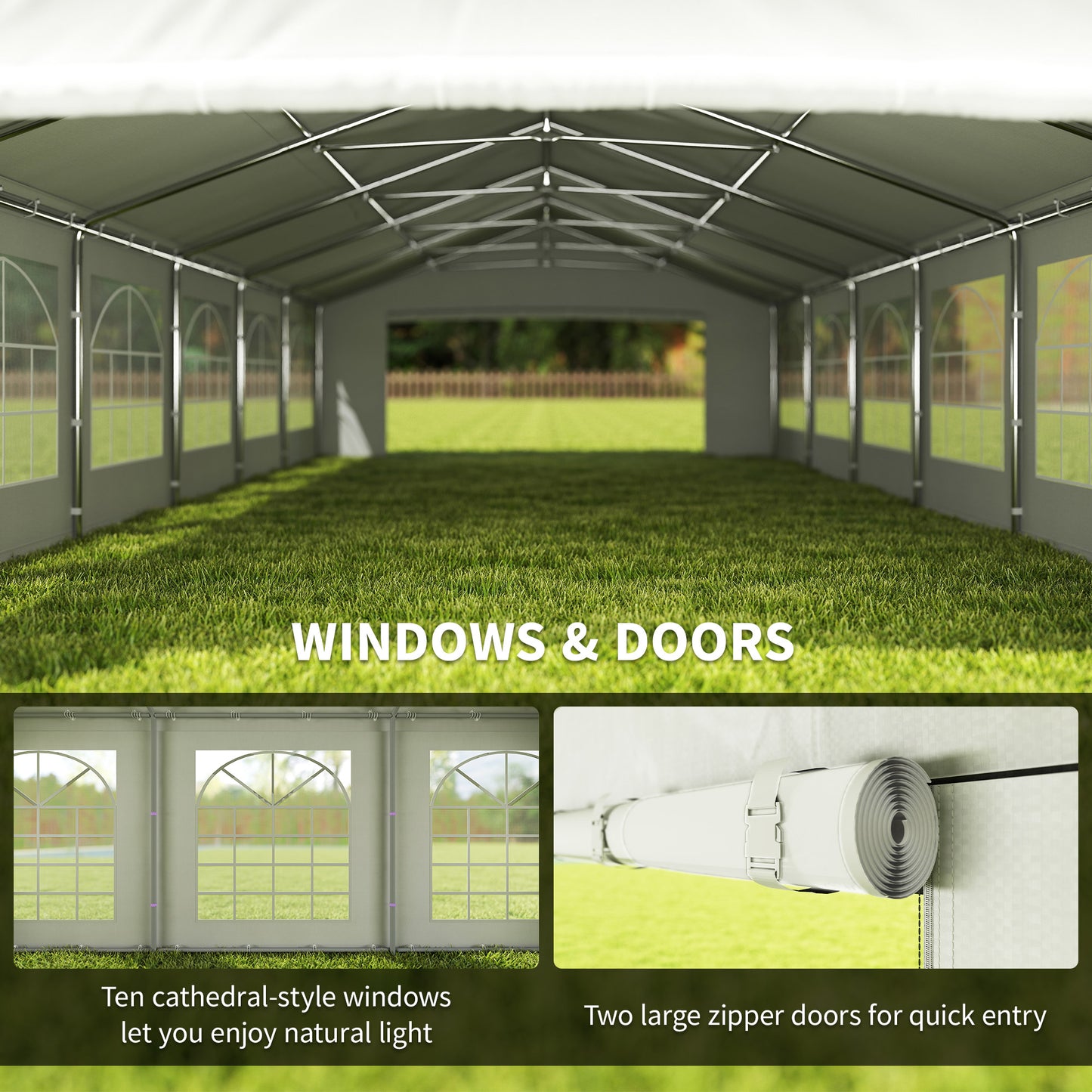 Outsunny 32'x16' Large Patio Gazebo, Steel Party Event Wedding Tent Canopy Carport Garage W/ 4 Removable Sidewalls for Outdoor Parking, White