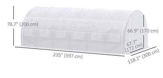 Outsunny Large Walk-in Greenhouse, 20'x10'x6.6' Tunnel Greenhouse with Zippered Door and 12 Roll-up Windows, Outdoor Green House for Garden Plant, White