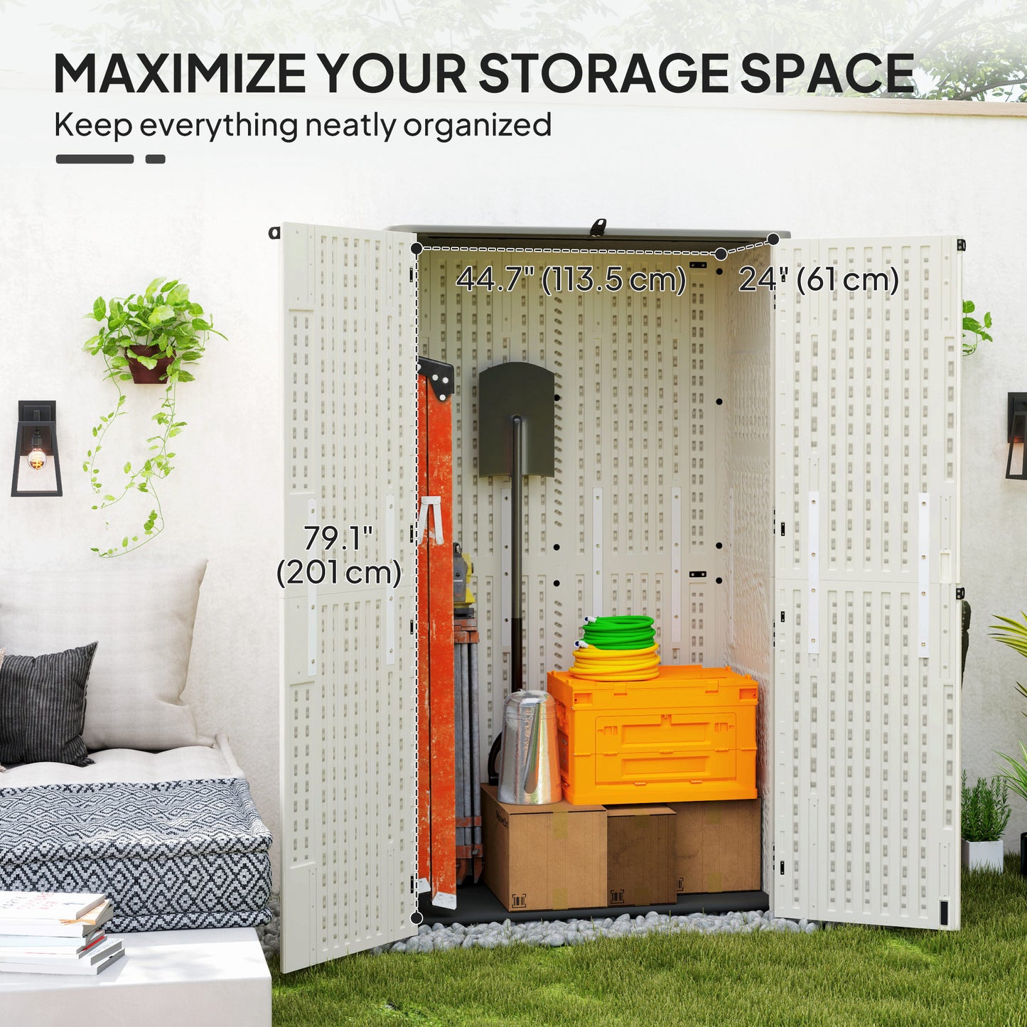 Outsunny 368 Gallon Outdoor Storage Cabinet with Openable Top and Lockable Doors for Lawnmower, Trash Can, Patio Accessories
