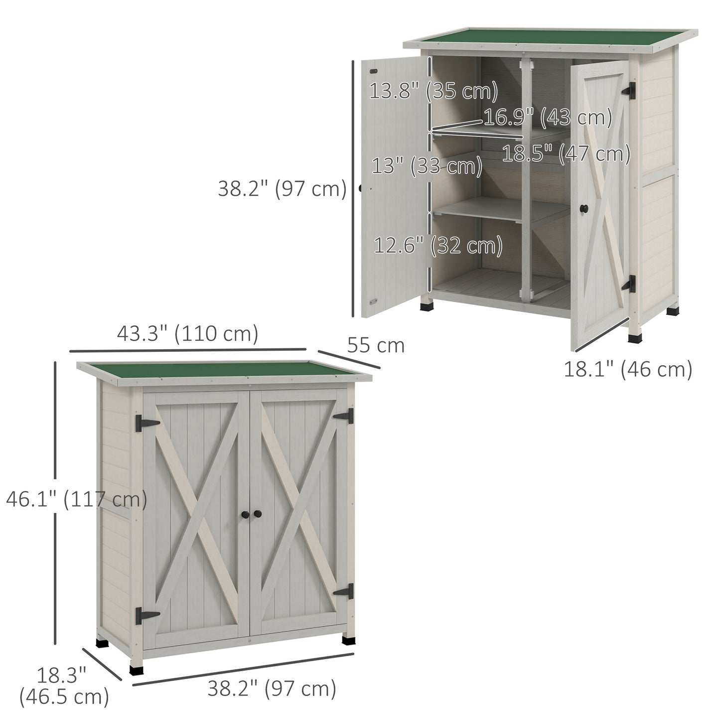 Outsunny 54.75''x29.5''x63'' Garden Storage Shed Asphalt Roof Wooden Timber Double Door Utility Storage House w/ Movable Shelf & Fixed Fittings