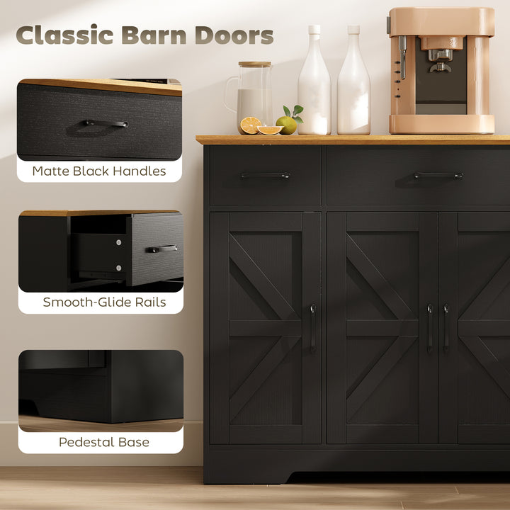 HOMCOM 47" Buffet Cabinet with Soft-Close Hinges, Farmhouse Sideboard with 3 Drawers, Adjustable Shelves and Spice Racks, White