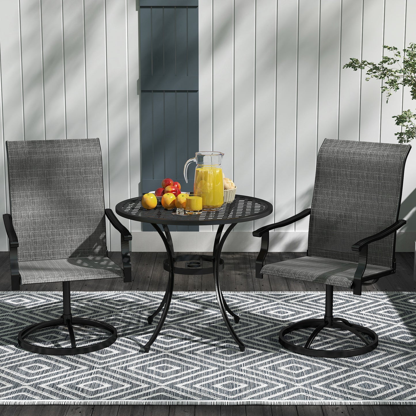 Outsunny Outdoor Swivel Dining Chairs Set of 2, High Back Swivel Chairs with All Weather Mesh for Deck, Backyard, Poolside, Grey