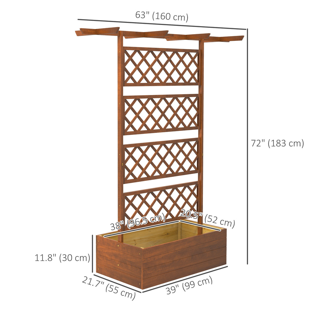 Outsunny Wooden Planter with Trellis Privacy Screen, Raised Garden Bed to Grow Vegetables, Herbs and Flowers, Orange