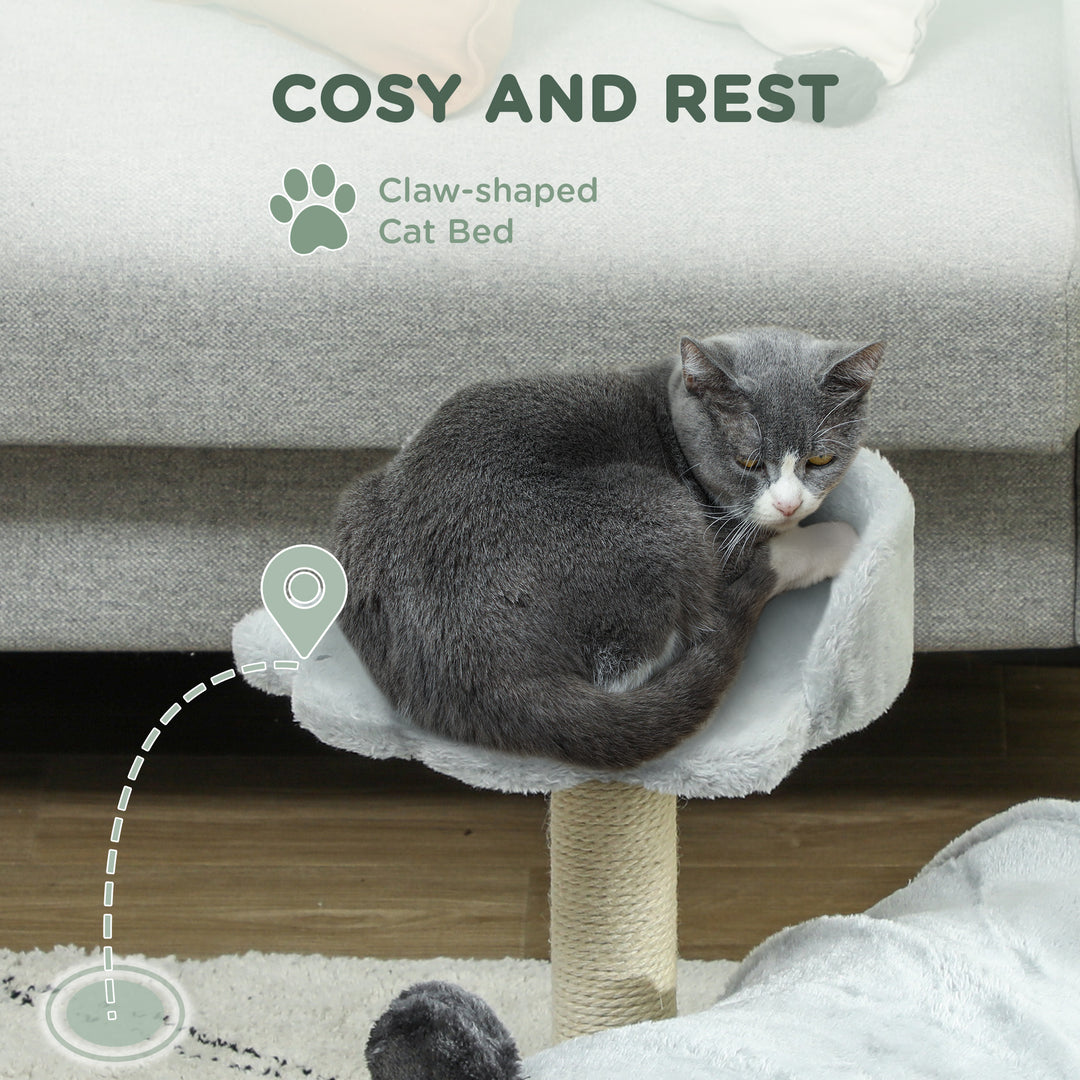 PawHut 18.5" Small Cat Tree, Compact Cat Tower with Tunnel, Scratching Post, Plush Bed, Dangling Ball, for Indoor Use, Grey