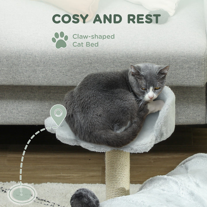 PawHut 18.5" Small Cat Tree, Compact Cat Tower with Tunnel, Scratching Post, Plush Bed, Dangling Ball, for Indoor Use, Grey
