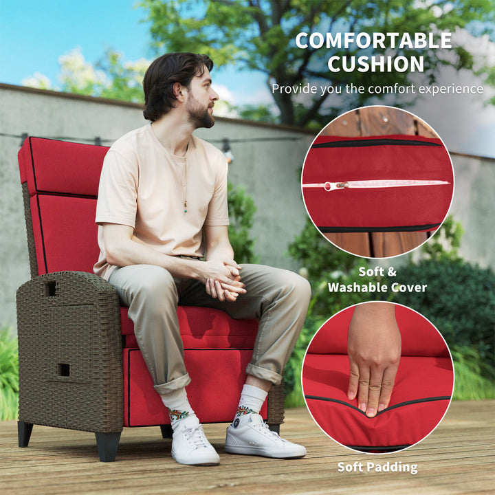 Outsunny Outdoor Recliner Chair with Adjustable Backrest, Cushion, Side Tray, Wine Red