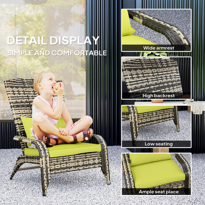 Outsunny Patio Wicker Adirondack Chair, Outdoor PE Rattan Fire Pit Chair, Muskoka Chair w/ Soft Cushions, Tall Curved Backrest and Comfortable Armrests for Deck or Garden, Green