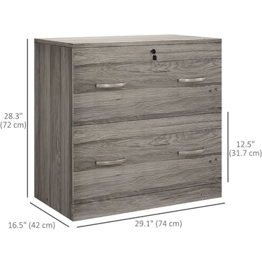 Vinsetto 2 Drawer File Cabinet with Lock, Office Filing Cabinet, Hanging Bar for Letter Size, Home Office, Grey