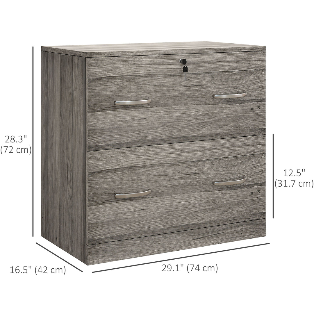 Vinsetto 2 Drawer File Cabinet with Lock, Office Filing Cabinet, Hanging Bar for Letter Size, Home Office, Grey