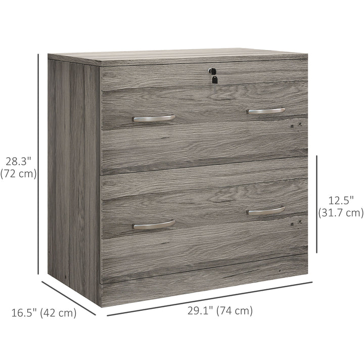 Vinsetto 2 Drawer File Cabinet with Lock, Office Filing Cabinet, Hanging Bar for Letter Size, Home Office, Grey