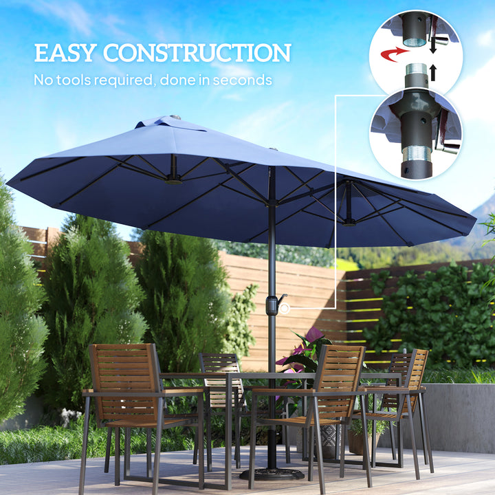 Outsunny 15ft Double-sided Patio Umbrella with Twin Canopy, Extra Large Outdoor Parasol with Crank for Pool, Deck, Market, Blue