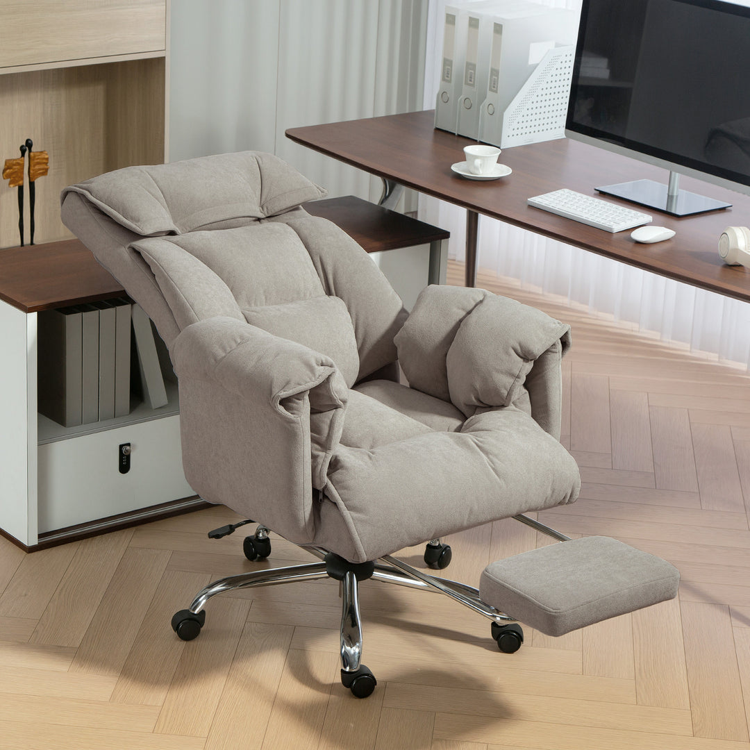 HOMCOM High Back Office Chair, Reclining Desk Chair with Footrest, High Resilience Foam, Swivel Wheels, Light Grey