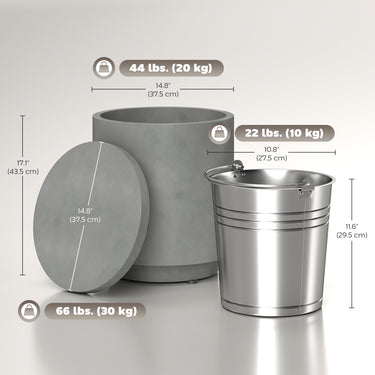 HOMCOM 2.6 Gal Outdoor Side Table, 3-In-1 Concrete Cooler Bar Table with Storage, Removable Ice Bucket and Lid, Light Grey