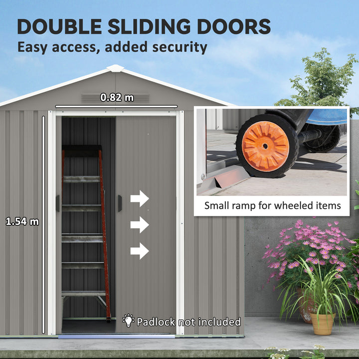 Outsunny 6.5x3.5ft Metal Garden Storage Shed for Outdoor Tool Storage with Double Sliding Doors and Vents, Grey