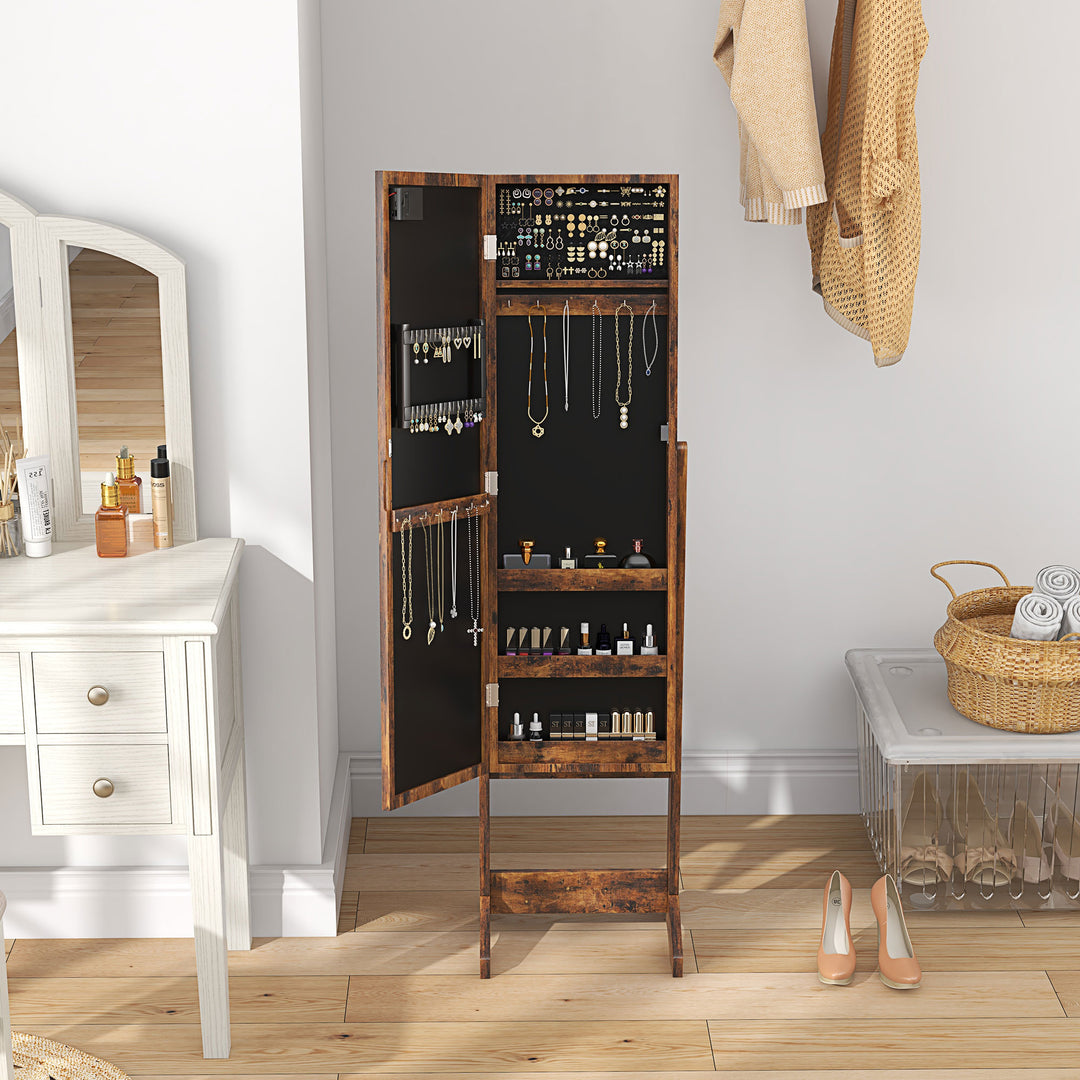 HOMCOM Free Standing Armoire Organizer, Lighted Mirrored Jewelry Cabinet w/ Angle Adjustable & 16 LED Lights Warm White