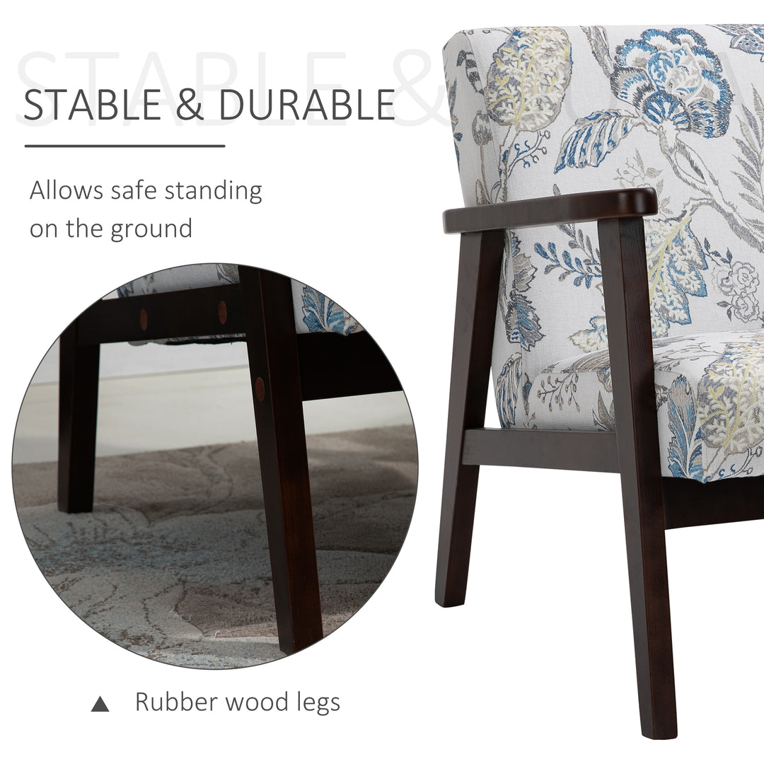 HOMCOM Mid-Century Modern Accent Chair Retro Fabric Armchair Wooden Arm Upholstered Lounge Chair for Living Room Floral