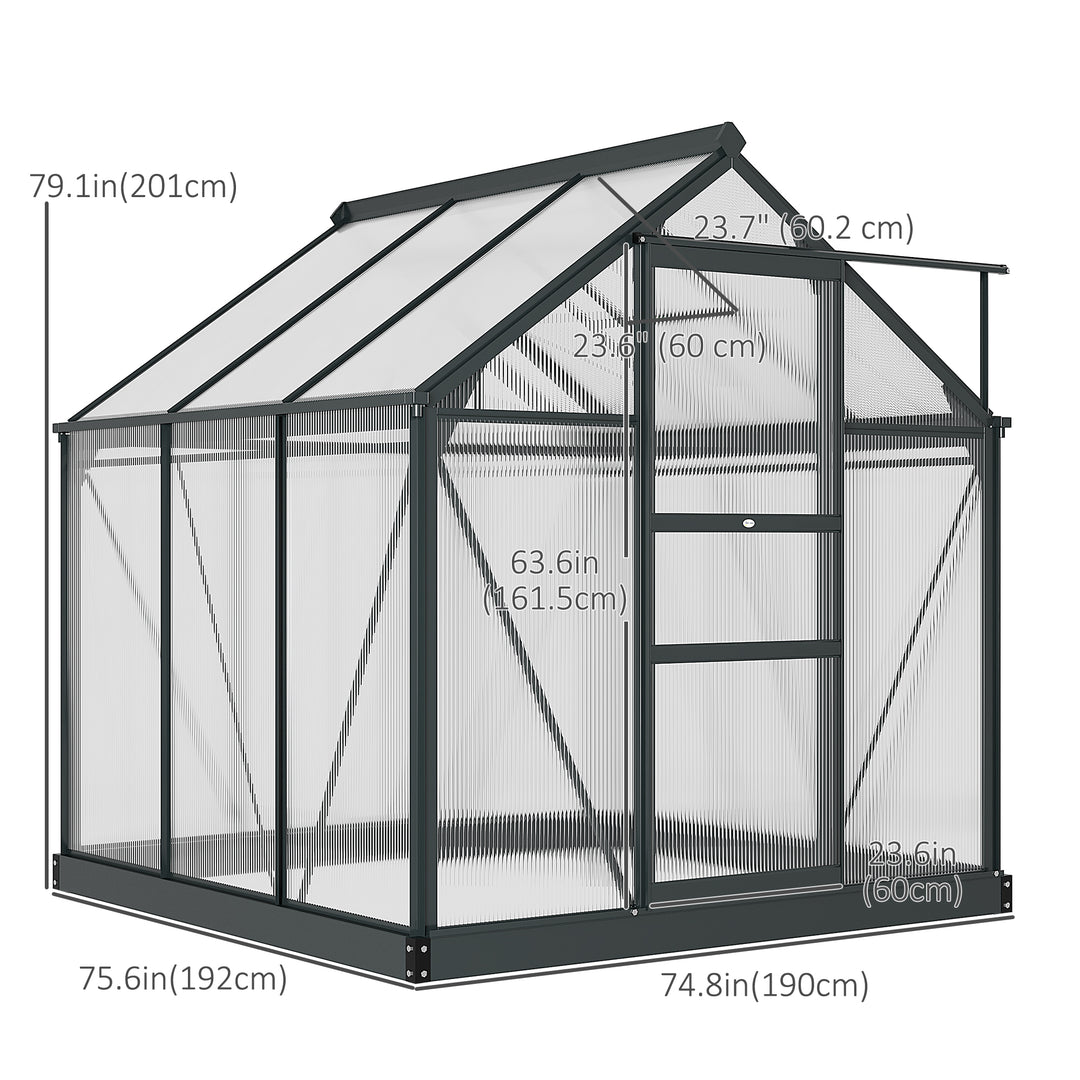 Outsunny 6.2' x 6.3' x 6.6' Clear Polycarbonate Greenhouse, Large Walk-In Green House Garden, Plants Grow, Galvanized Sheet  Frame w/ Slide Door