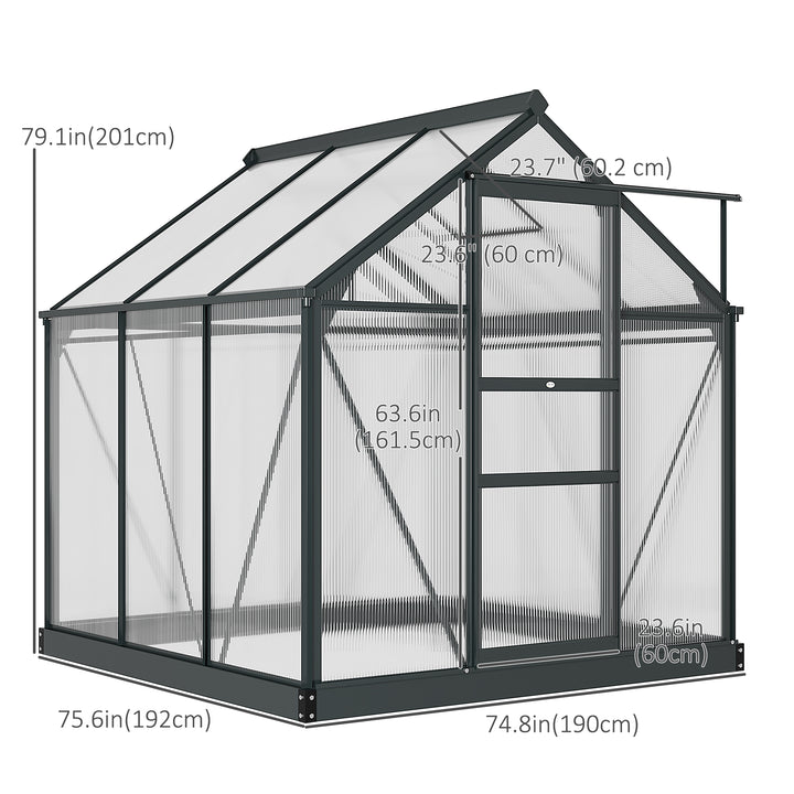 Outsunny 6.2' x 6.3' x 6.6' Clear Polycarbonate Greenhouse, Large Walk-In Green House Garden, Plants Grow, Galvanized Sheet  Frame w/ Slide Door