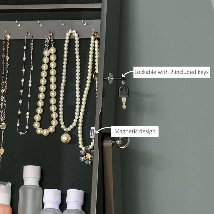 HOMCOM Mirror Jewelry Cabinet Armoire, Lockable Jewelry Organizer with Full-Length Mirror, 3 Angle Adjustable, Grey