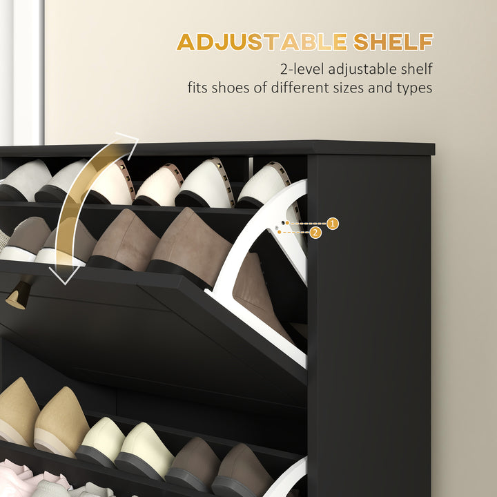 HOMCOM Narrow Shoe Storage with 3 Flip Drawers and Adjustable Shelves, Shoe Cabinet Organizer for 12 Pairs of Shoes, White