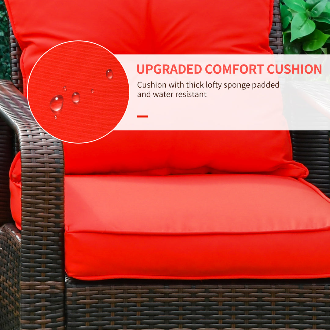 Outsunny 3 Pieces Wicker Patio Furniture Set, Rattan Bistro Set with Storage Coffee Table and Thickened Cushions, Outdoor Conversation Set for Garden, Porch, Balcony, Red