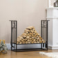 Outsunny 2-Tier Firewood Log Rack with 4 Tools 33" Fireplace Wood Holder Storage Log Rack with Shovel, Broom, Poker, Tongs and Hooks