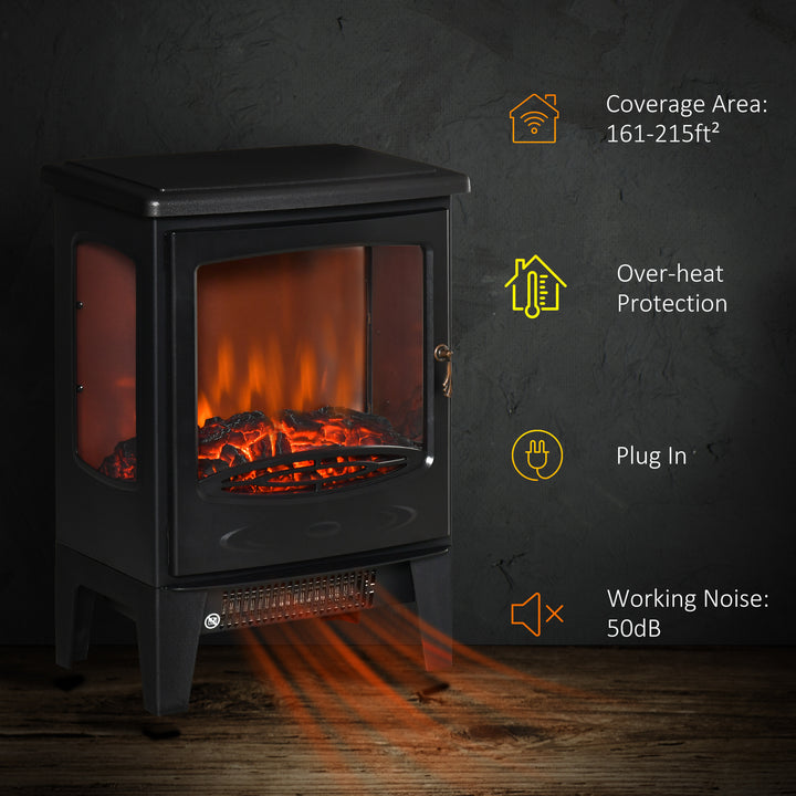 HOMCOM Electric Fireplace Heater, Freestanding Fireplace Stove with Realistic Adjustable Flame Effect and Adjustable Temperature, Overheating Safety Protection, 750W/1500W, Black